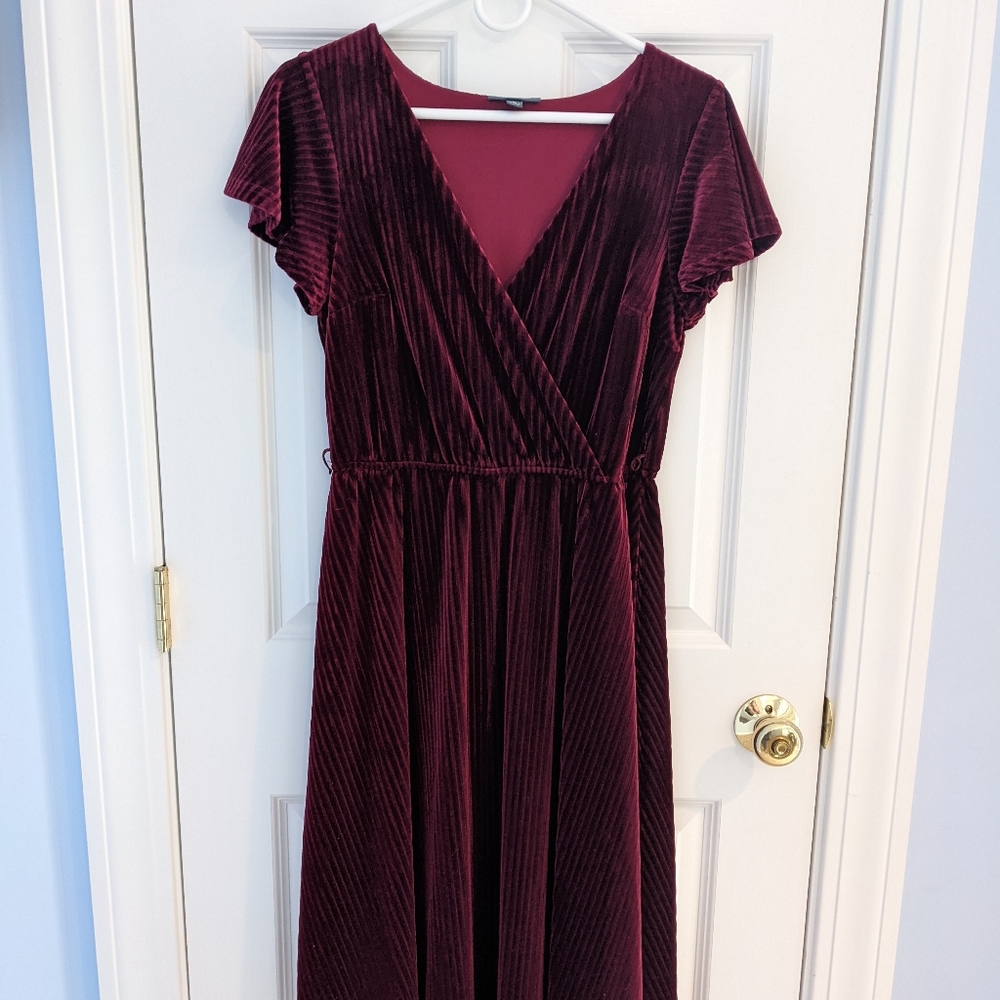 Mod cloth burgundy velvet ribbed dress